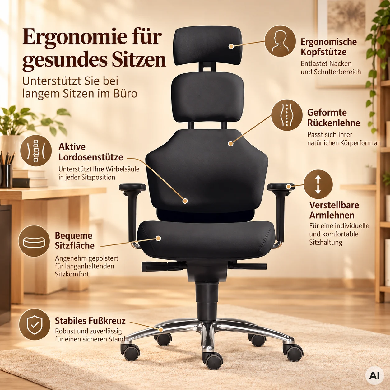 Earth L mit Kopfstütze - Gesundheits-Bürostuhl